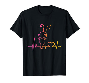 Heartbeat Cat Lover Animal Silhouette Cute Cat T-Shirt