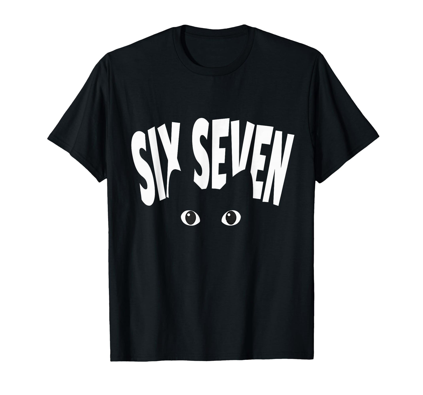 Funny 6-7 Meme Design Six Seven Peeking Cat Graphic T-Shirt