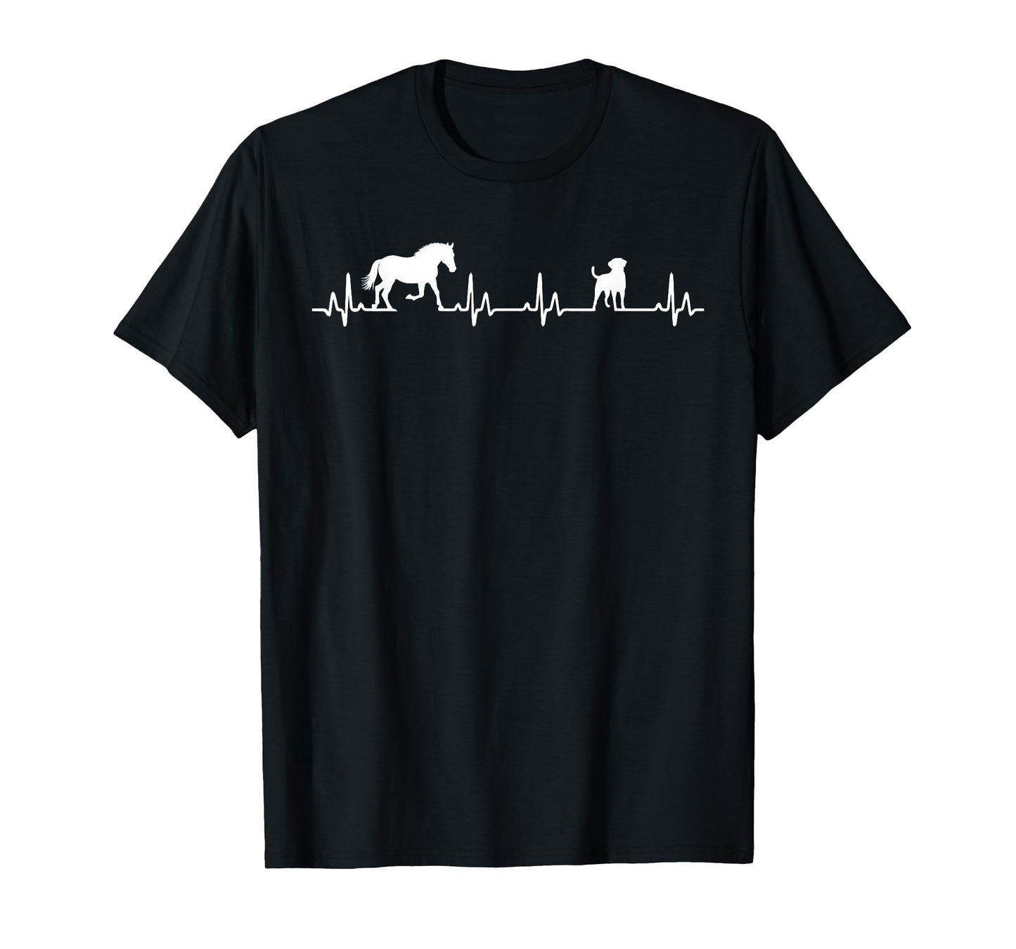 Cute Animal Lover Horse and Dog Heartbeat T-Shirt