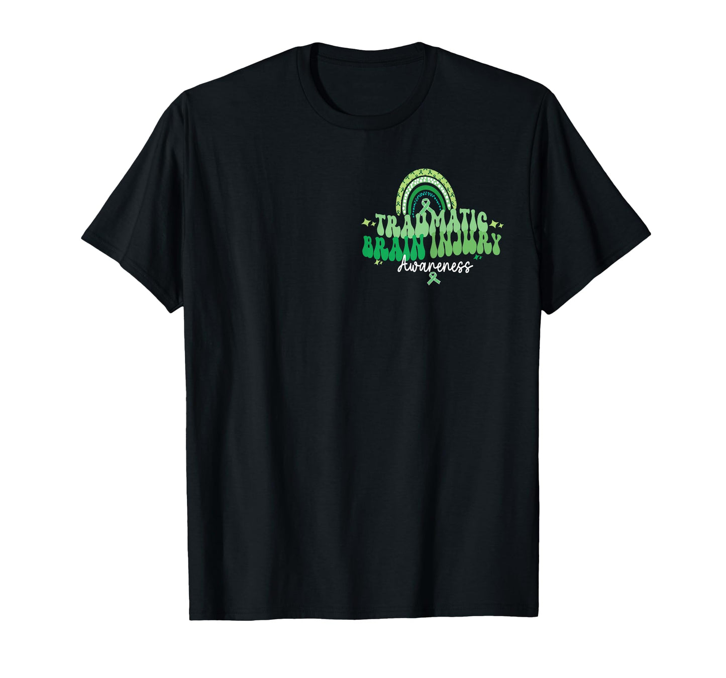 in March We Wear Green, Groovy TBI Awareness (Back & Front) T-Shirt