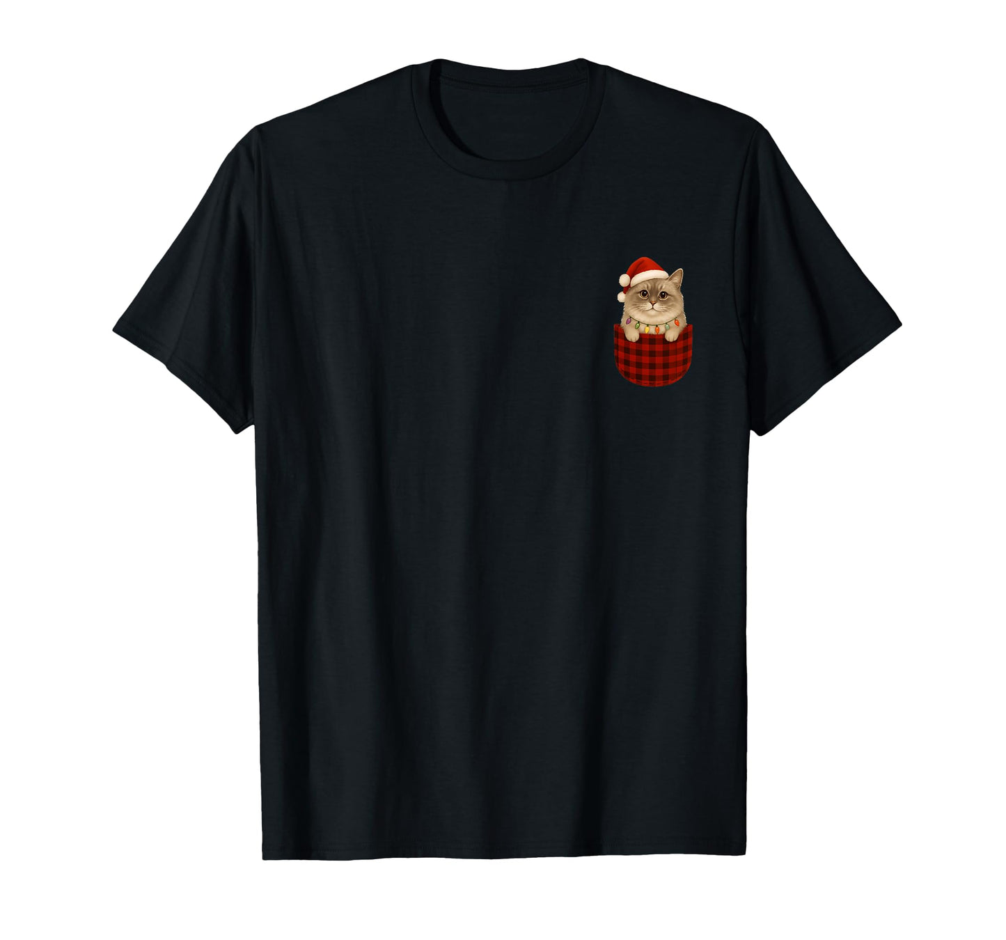 Siberian Cat Buffalo Red Plaid Pocket Christmas Cat Lovers T-Shirt