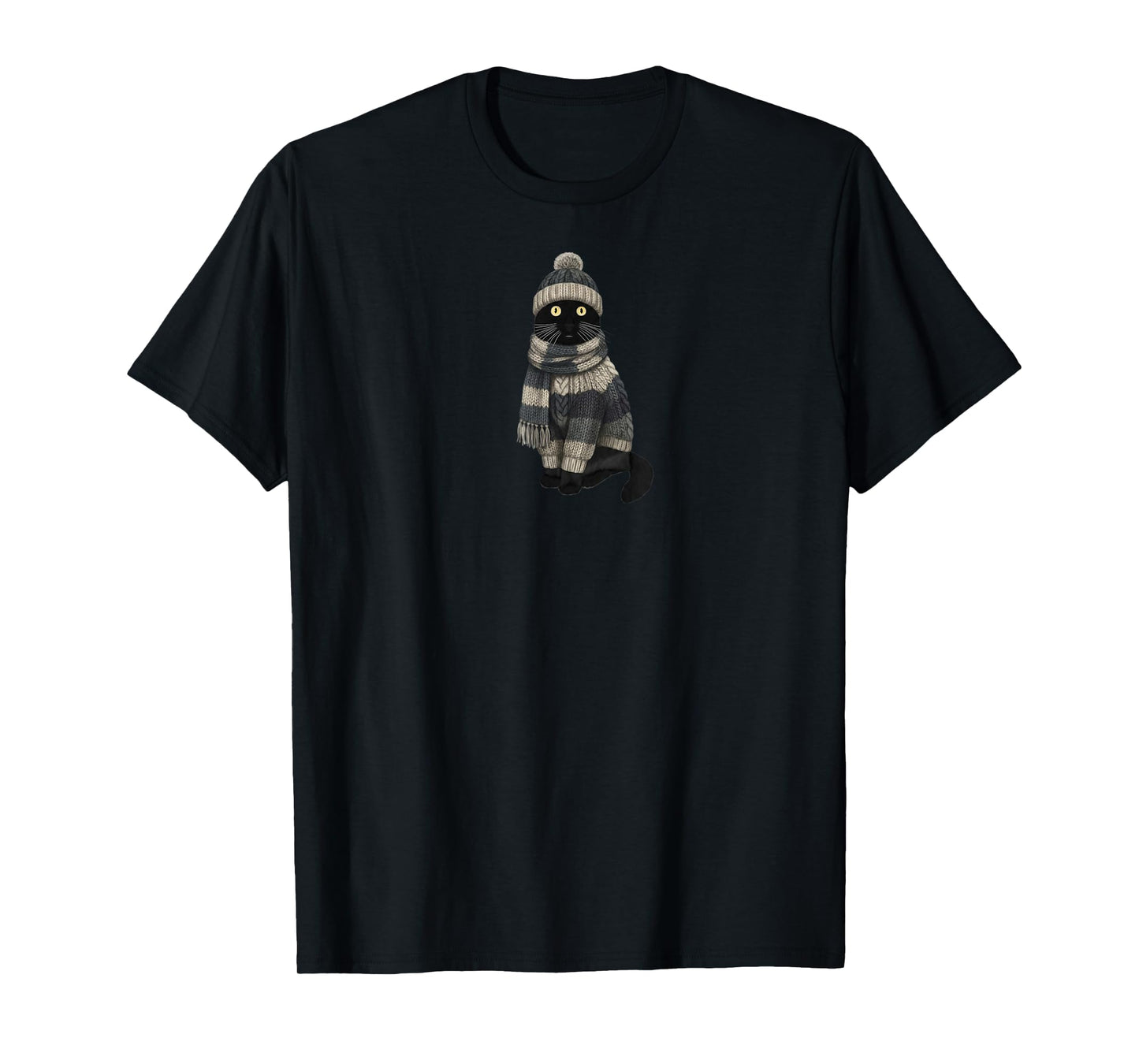 Black Cat in Knitwear for Catlovers Funny Kitten T-Shirt