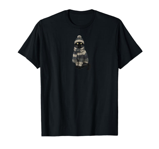 Black Cat in Knitwear for Catlovers Funny Kitten T-Shirt