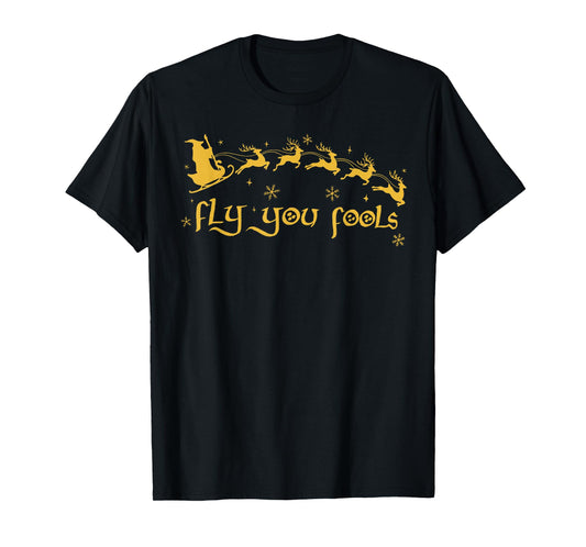 Funny Fly You Fools Christmas Santa Sleigh Reindeer Retro T-Shirt