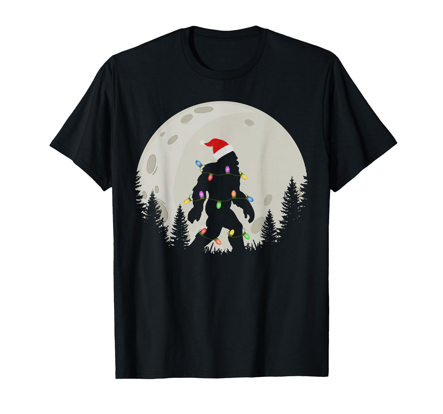 Funny Christmas Bigfoot Santa Hat Moon Sasquatch Kids Mens T-Shirt