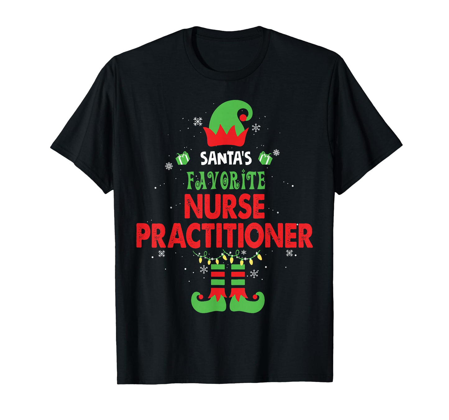 Santa's Favorite Nurse Practitioner Funny Elf Family Xmas T-Shirt