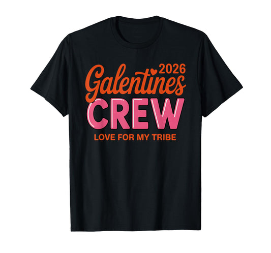 Galentines Crew 2026 Retro Groovy Women Girls Trip Matching T-Shirt