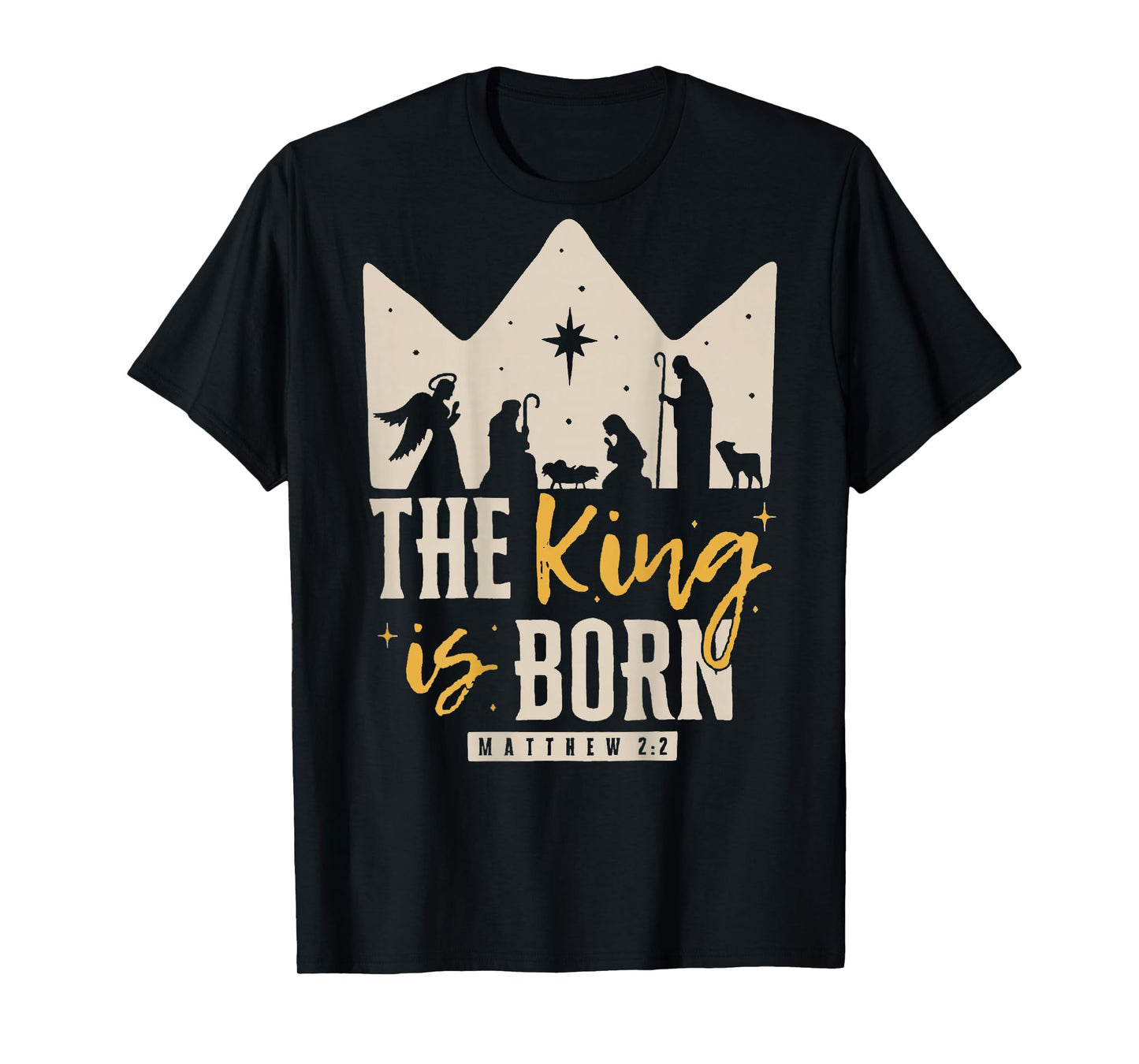 Retro Religious Christmas The King is Born Christian T-Shirt