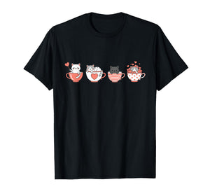 Kawaii Cat Cute Valentine Hearts Teacup Kitty T-Shirt