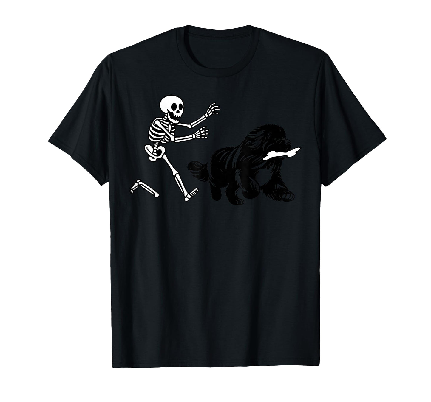 Funny Newfoundland Dog Running Skeleton Halloween T-Shirt