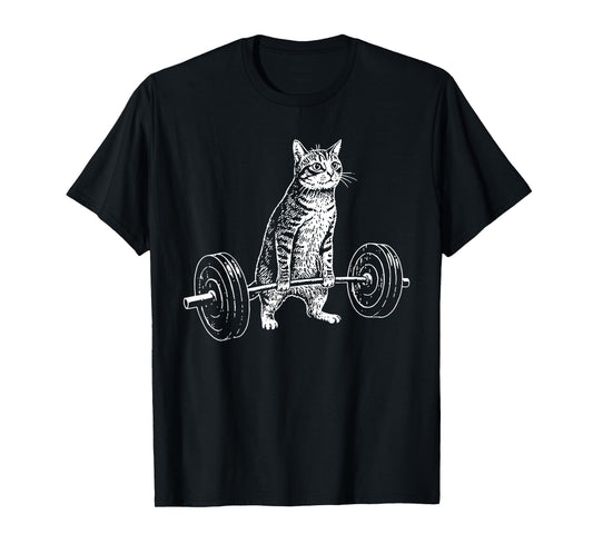 Cat Lifting Barbell Funny Fitness Workout Humor T-Shirt