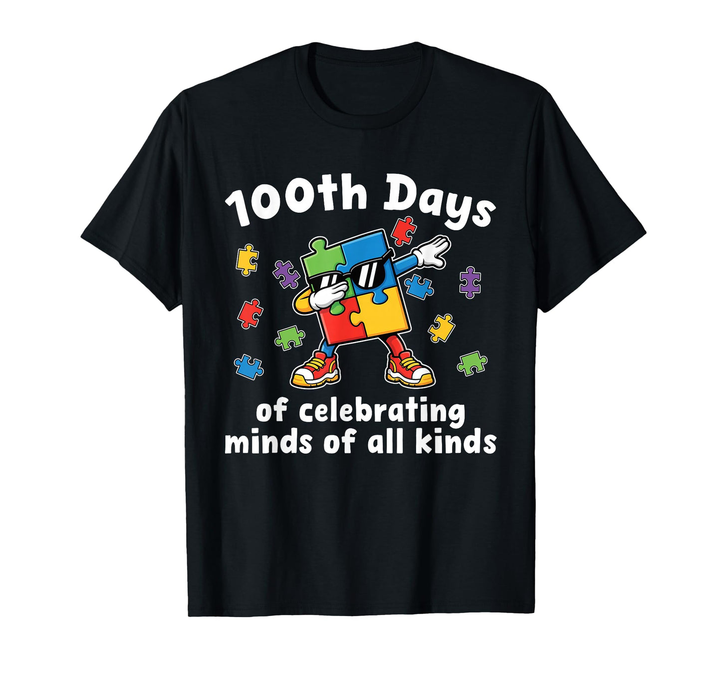 Autism 100 Days of School Teacher Dab Art for Men Women Kids T-Shirt