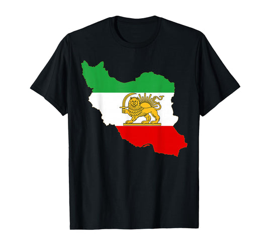 Iran Map with Lion and Sun Emblem, Persian Flag T-Shirt