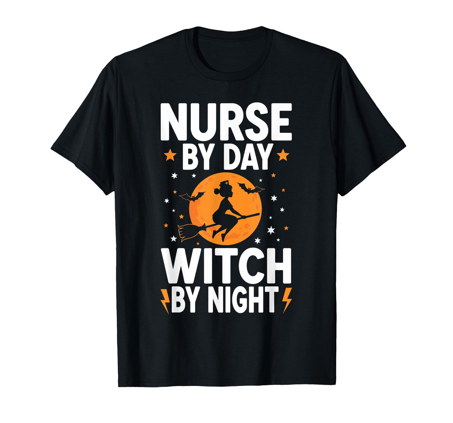 Nurse by Day Witch by Night Funny Halloween Spooky Season T-Shirt