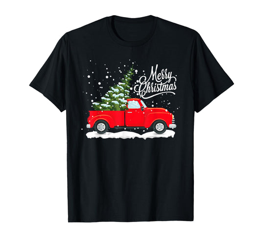 Vintage Red Truck Christmas Tree Pajama Family Xmas Party T-Shirt