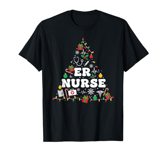 ER Nurse Christmas Tree Lights Womens Mens Kids T-Shirt