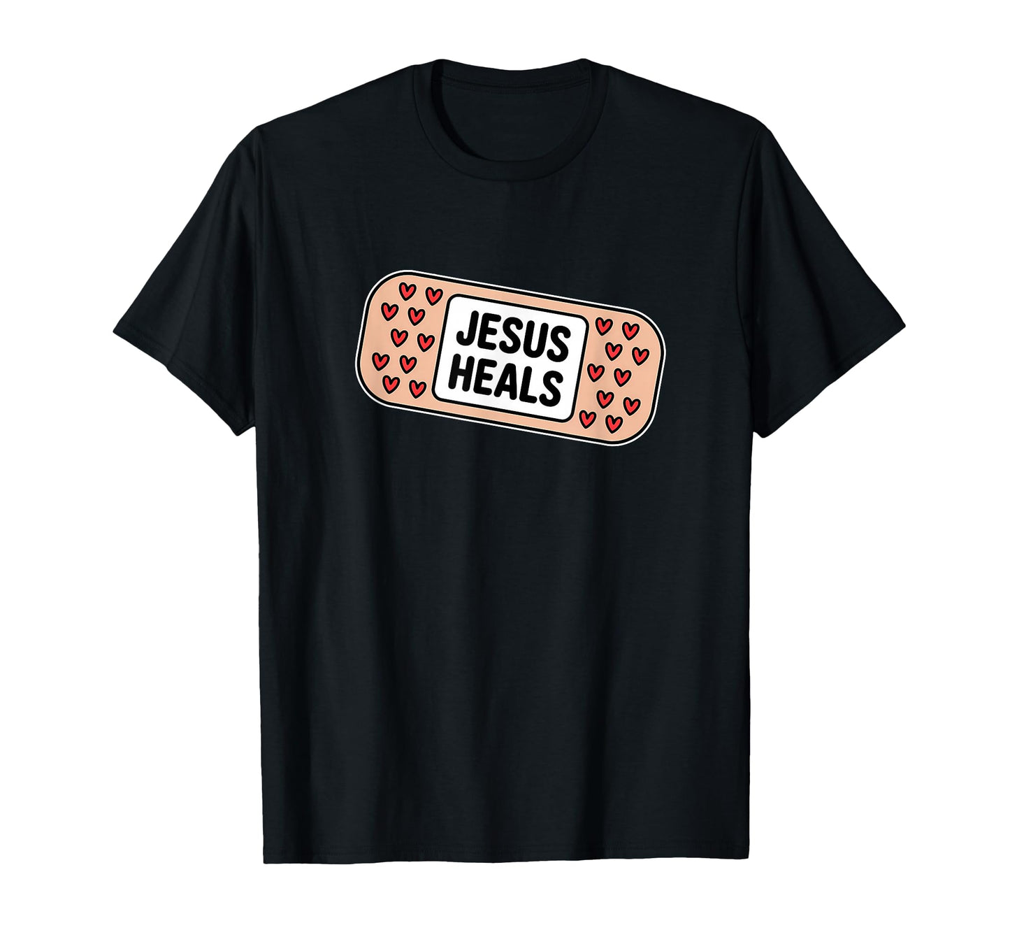 Uplifting Jesus Heals Bandage with Hearts T-Shirt