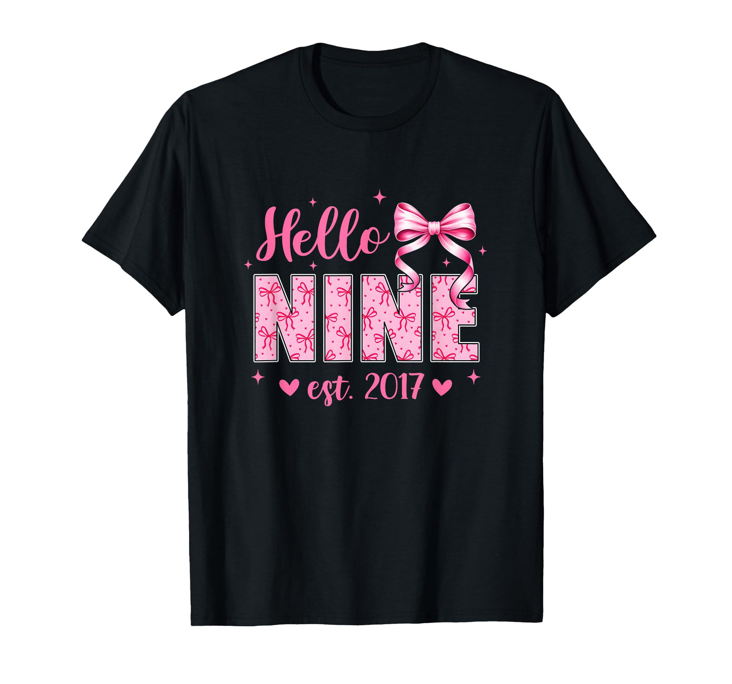 Hello Nine Est 2017 Coquette Bow 9Th Birthday Girl 9 Years T-Shirt