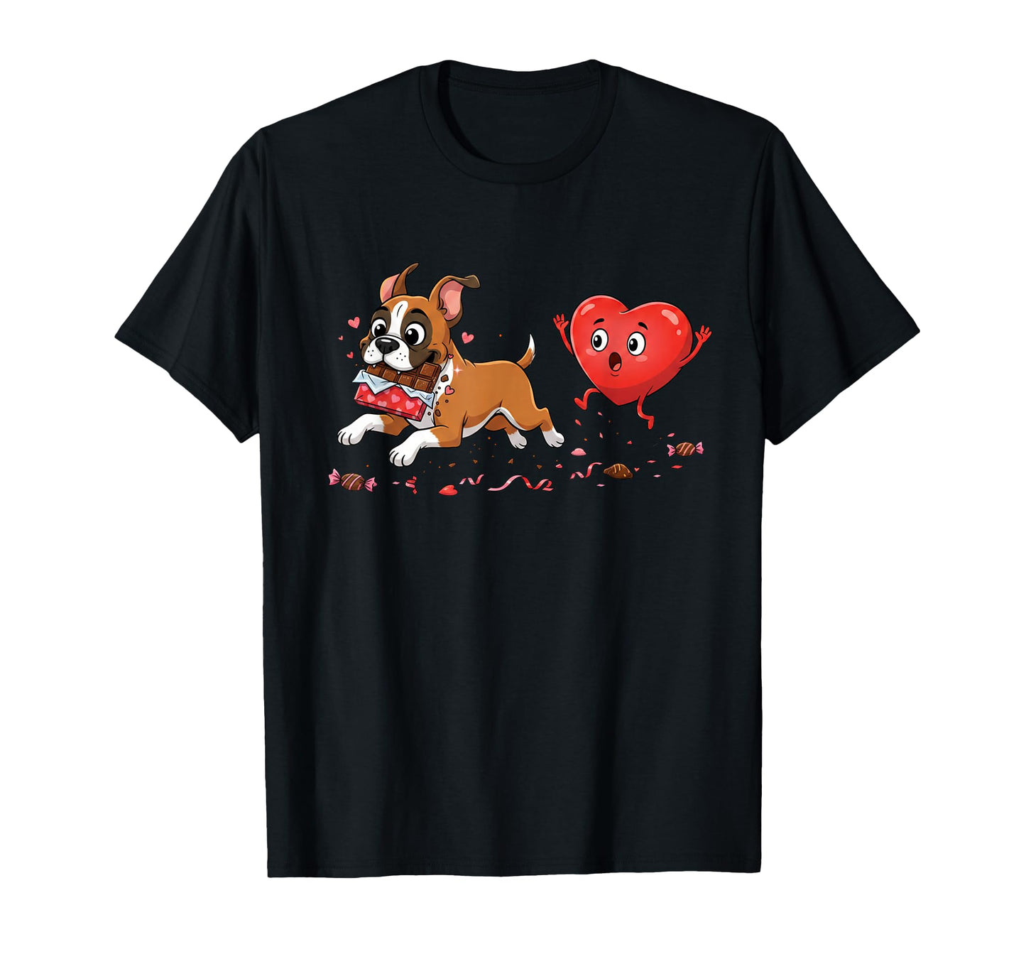 Funny Boxer Dog Heart Chocolate Valentine Womens Mens Kids T-Shirt