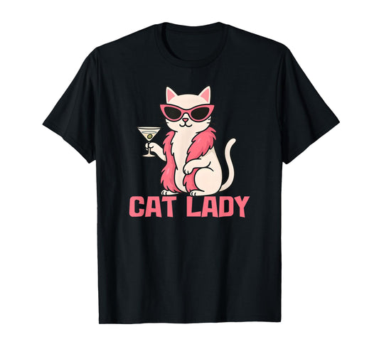Cat Lady Design – Funny Glam-Cat with Sunglasses & Cocktail T-Shirt