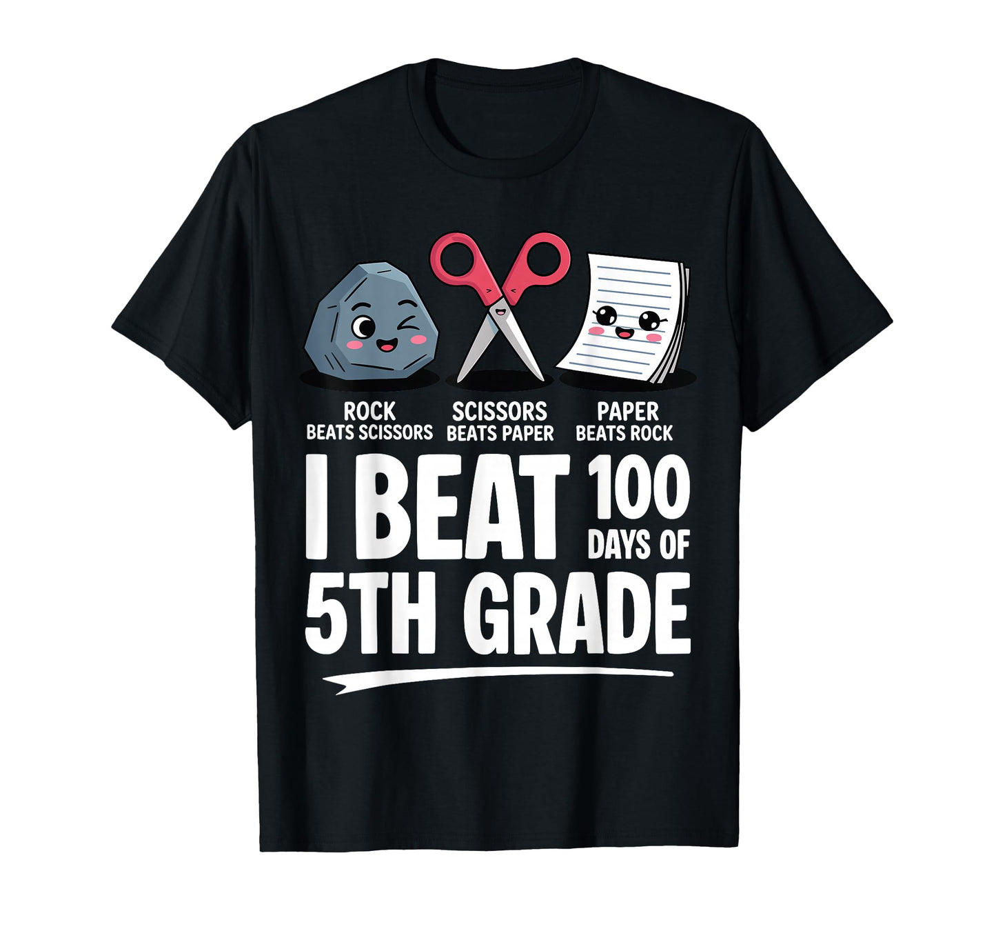 I Beat 100 Days of 5th Grade Rock Paper Scissor Kids 100th T-Shirt