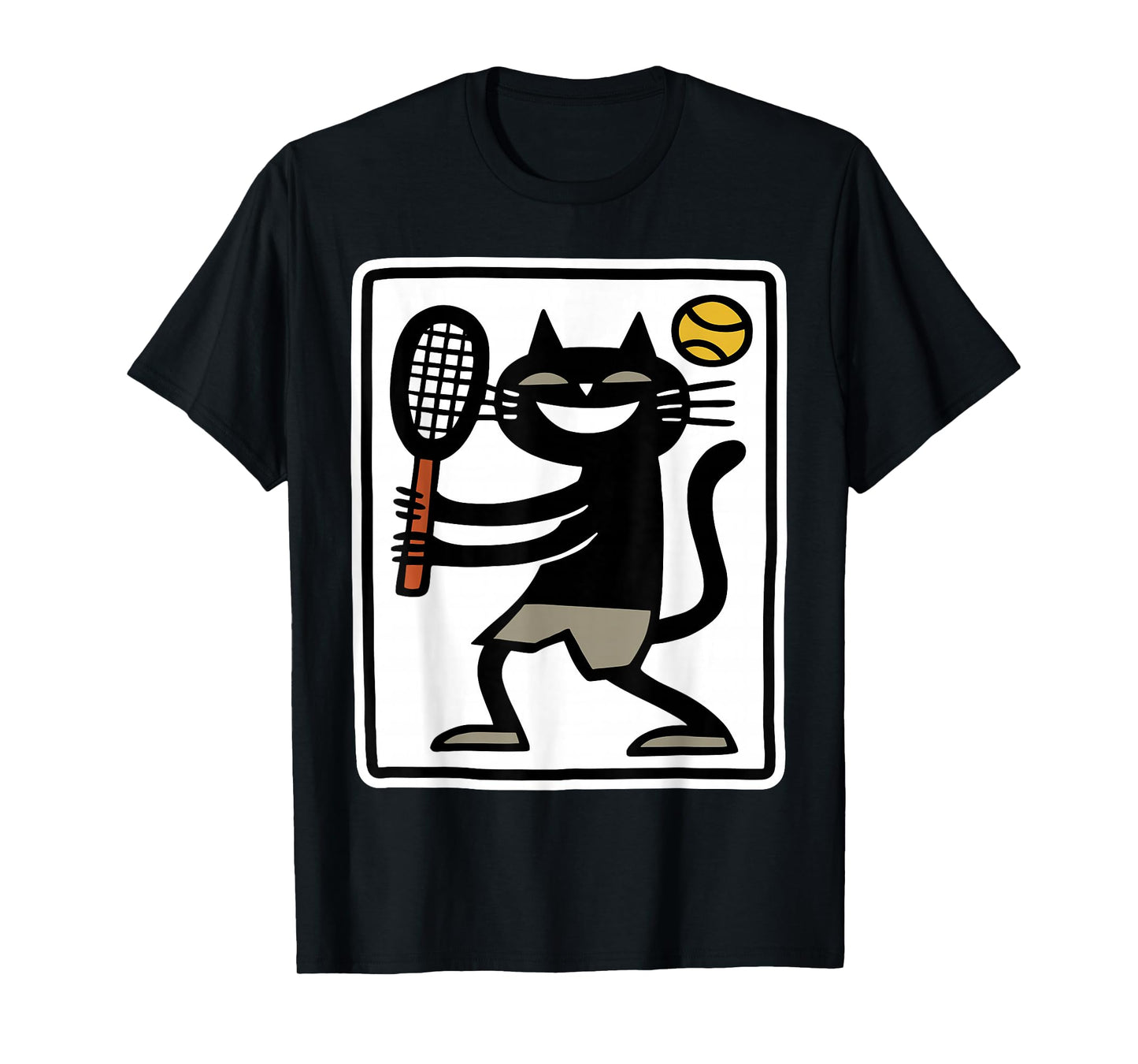 Black Cat Playing Tennis Funny Sports Retro Design T-Shirt