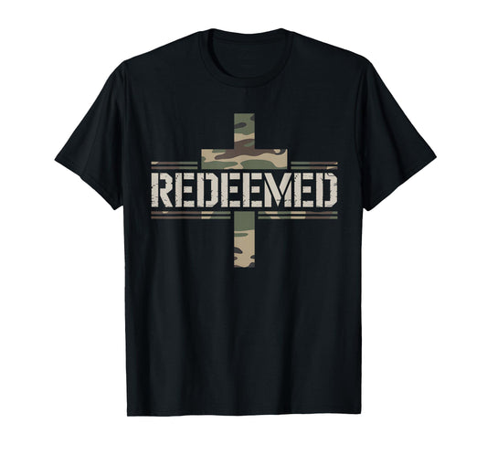 Redeemed Cross Camo American Flag Veteran Religious T-Shirt