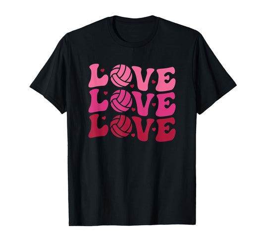 Volleyball Valentine's Day Sports Trendy Retro Cute Hearts T-Shirt