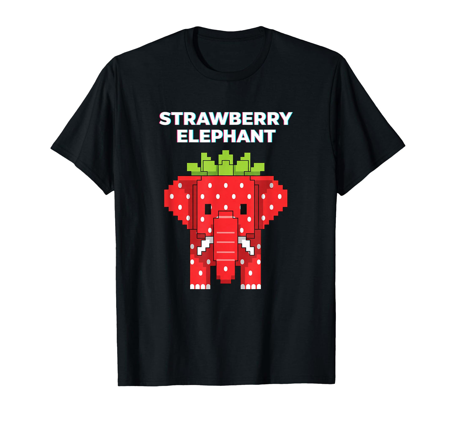 Strawberry Elephant Pixel Art Cute Jungle Animal Funny Kids T-Shirt