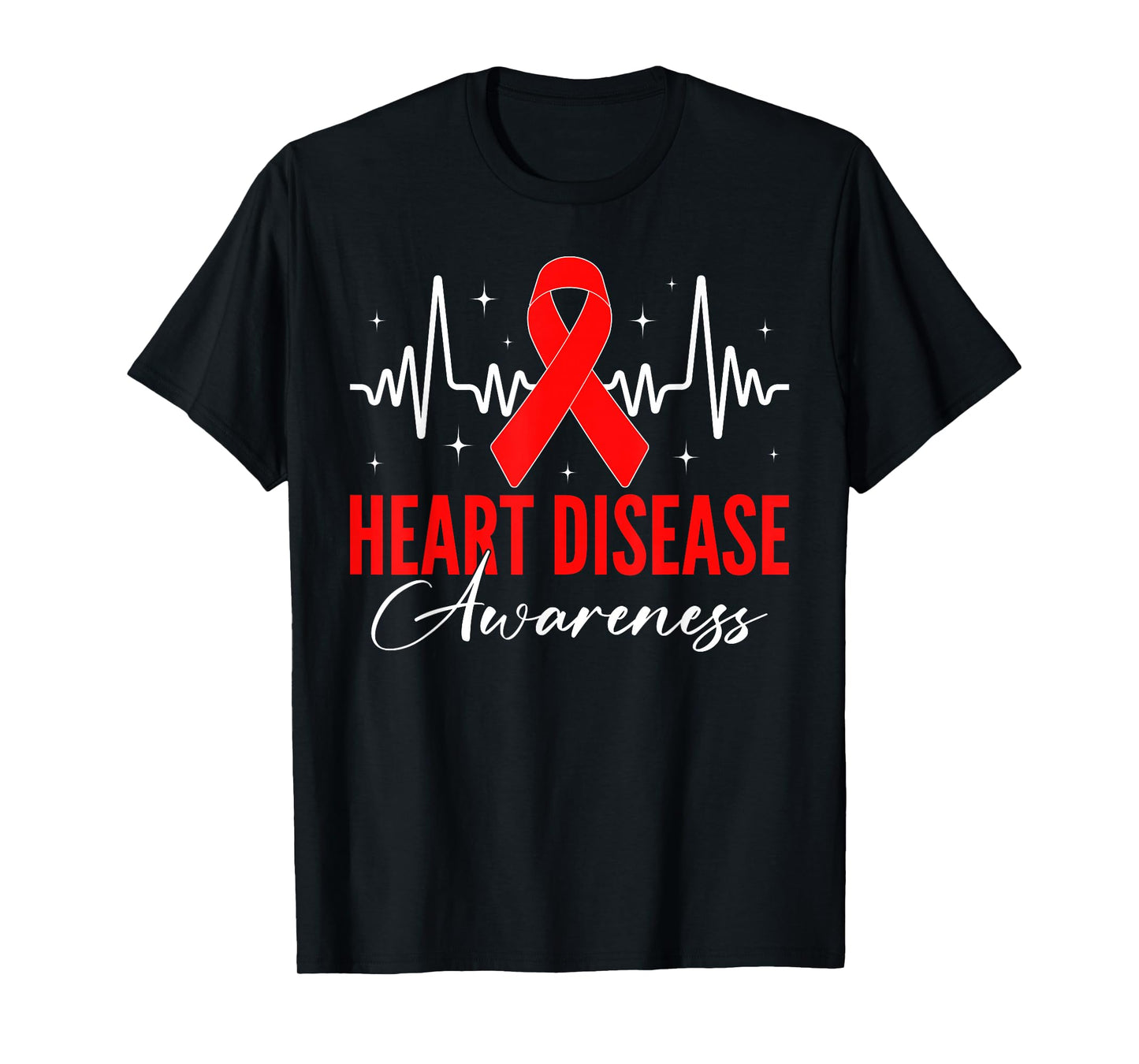 Heart Disease Awareness Day Warriors Red Ribbon Heartbeat T-Shirt