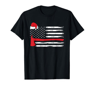 Fireman Santa American Flag Xmas Firefighter Christmas T-Shirt