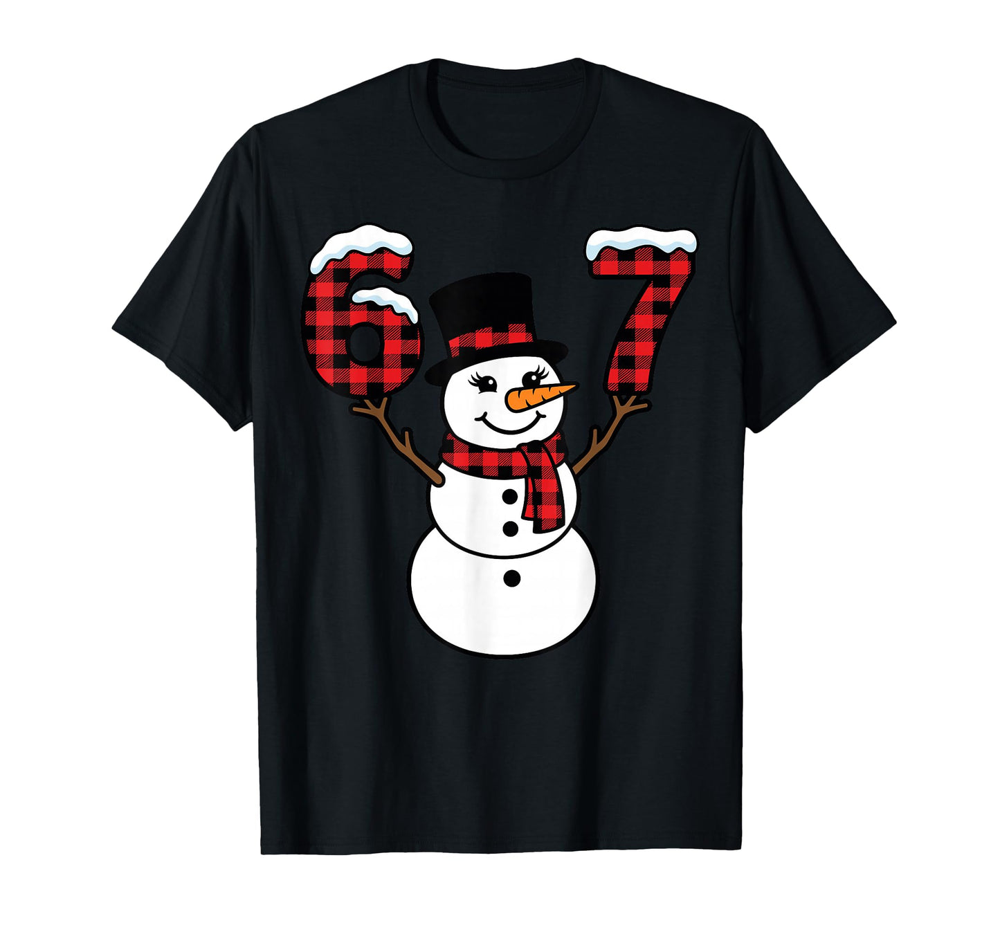 Snowman Buffalo Plaid 67 Cute Winter Number T-Shirt