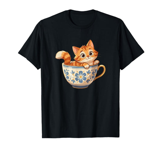 Cute Cat in Floral Teacup for Tea Lovers T-Shirt