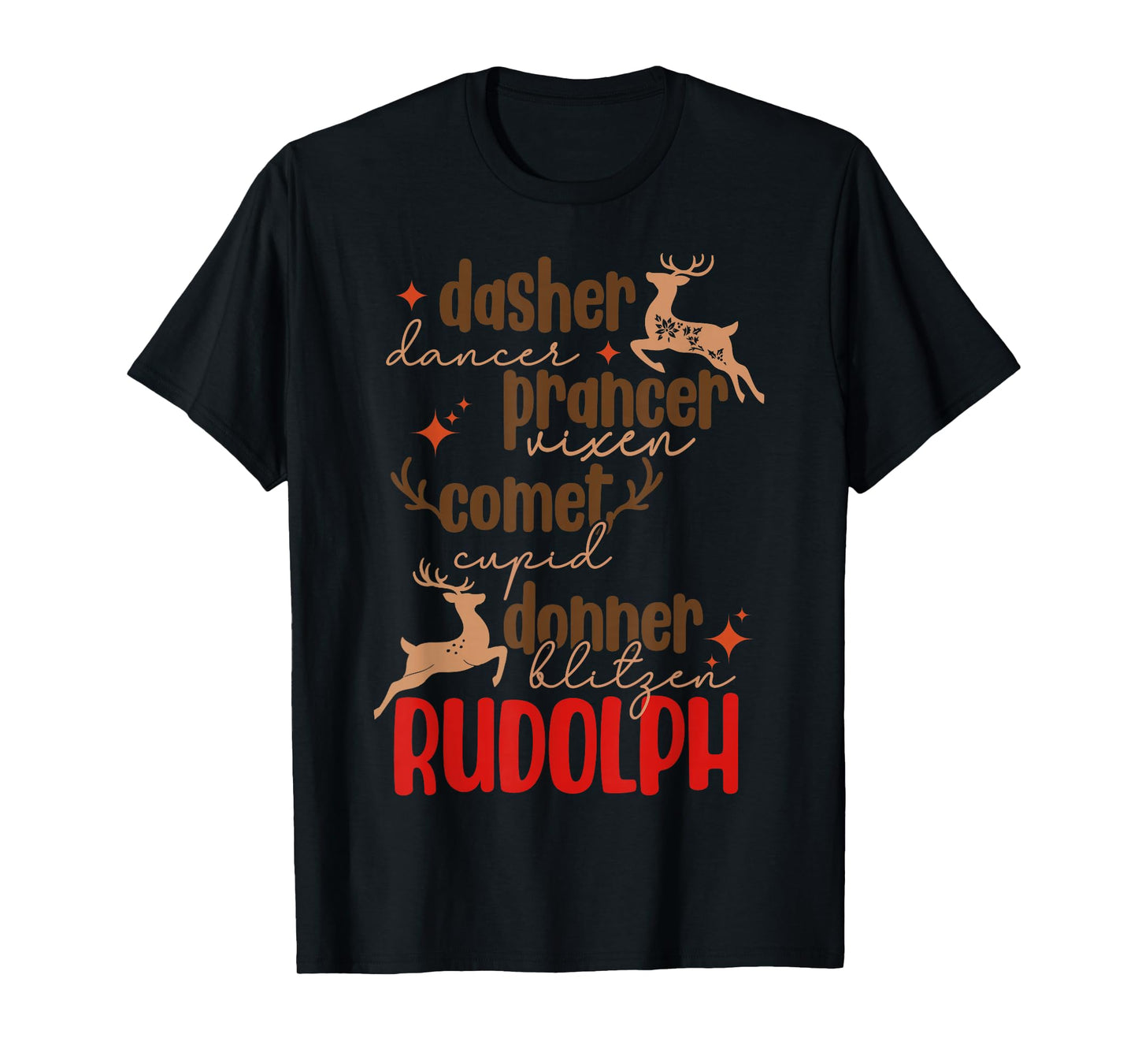 Funny Santa Christmas Reindeer Name List Men Womens Kids T-Shirt