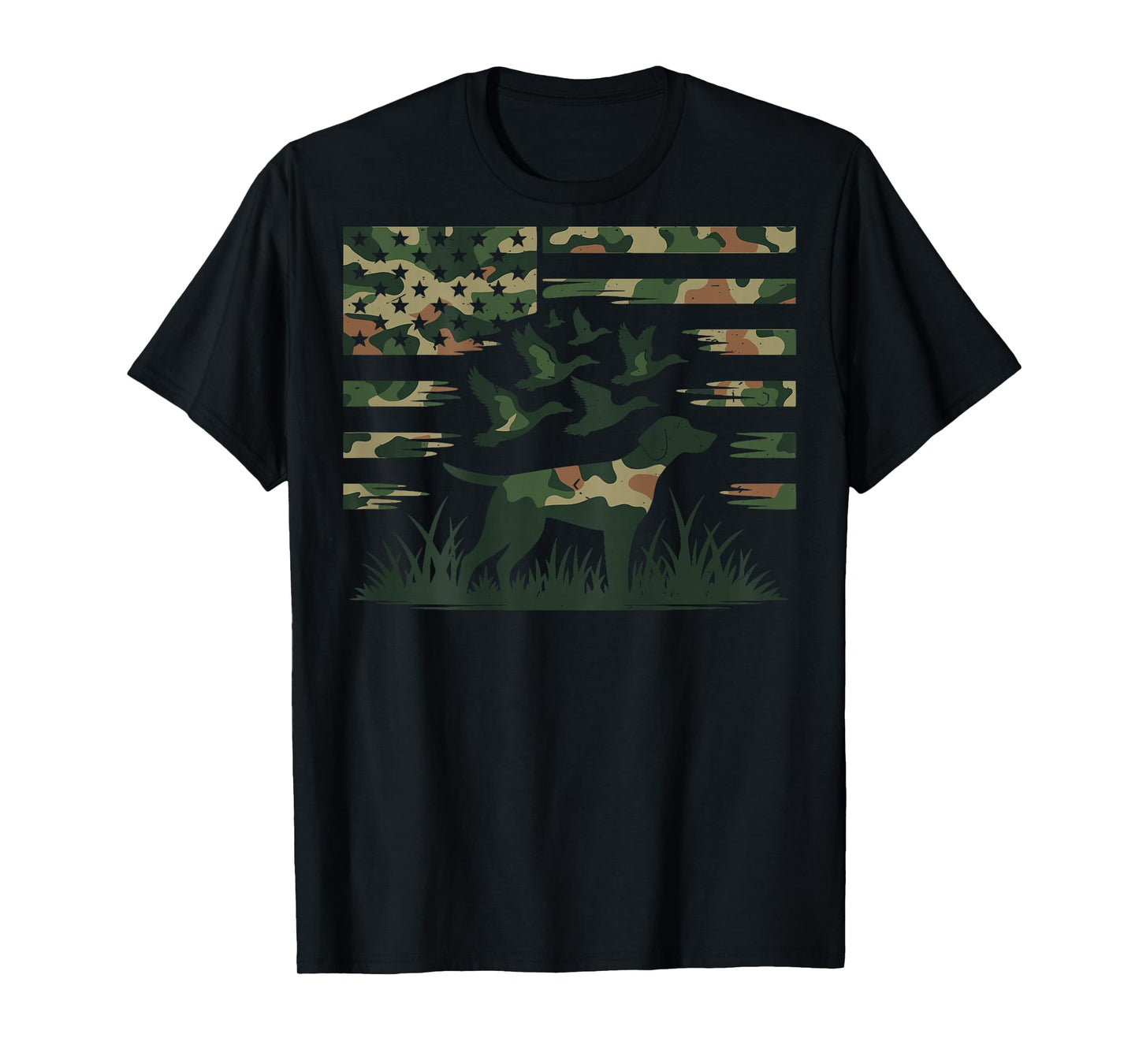 Youth Camo Mallard Duck Hunting Dog Camouflage American Flag T-Shirt
