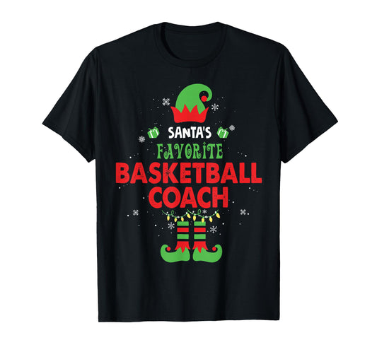 Santa's Favorite Basketball Coach Funny Elf Family Xmas T-Shirt