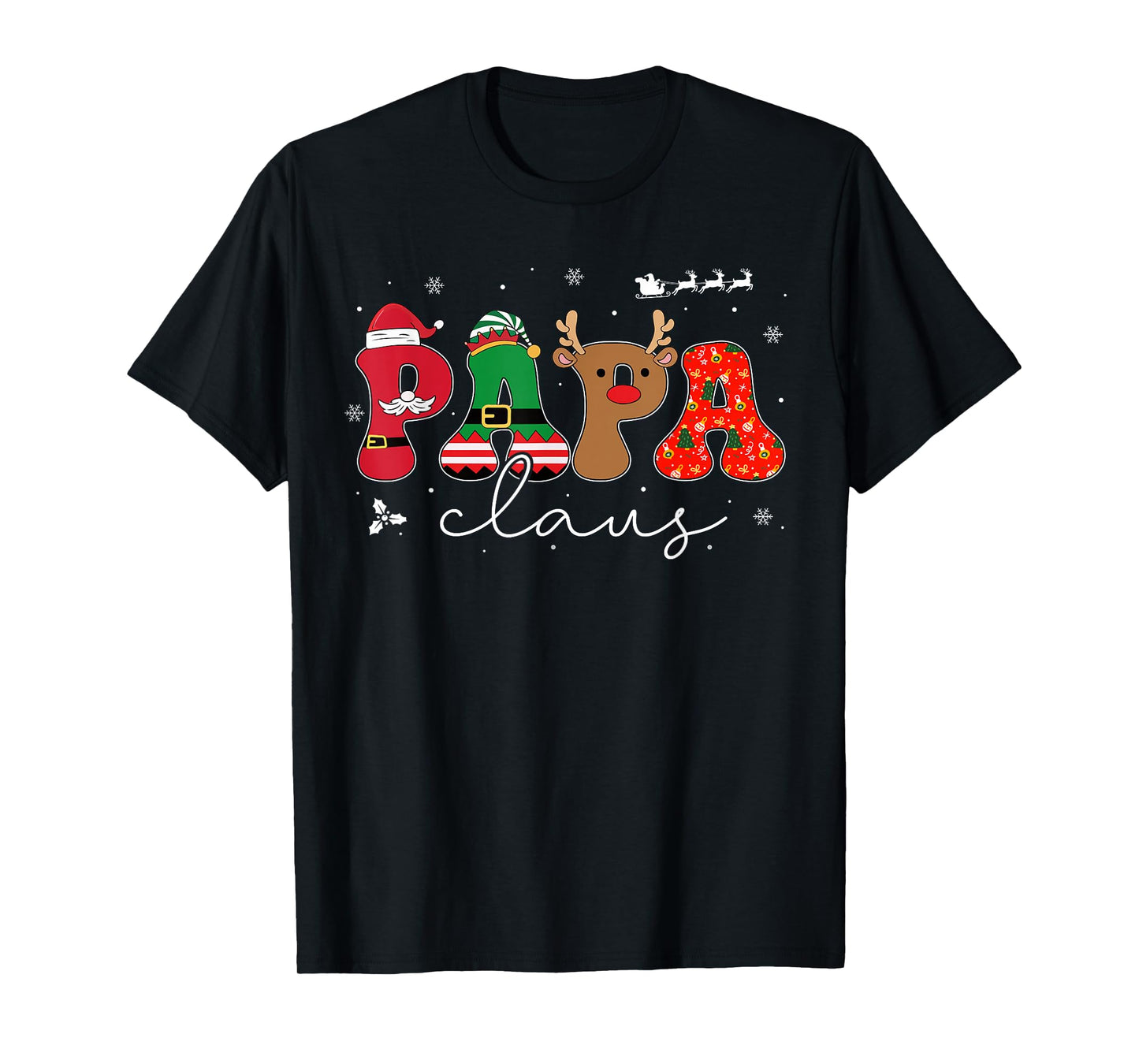 Papa Claus Shirt Christmas Lights Pajama Family Matching T-Shirt