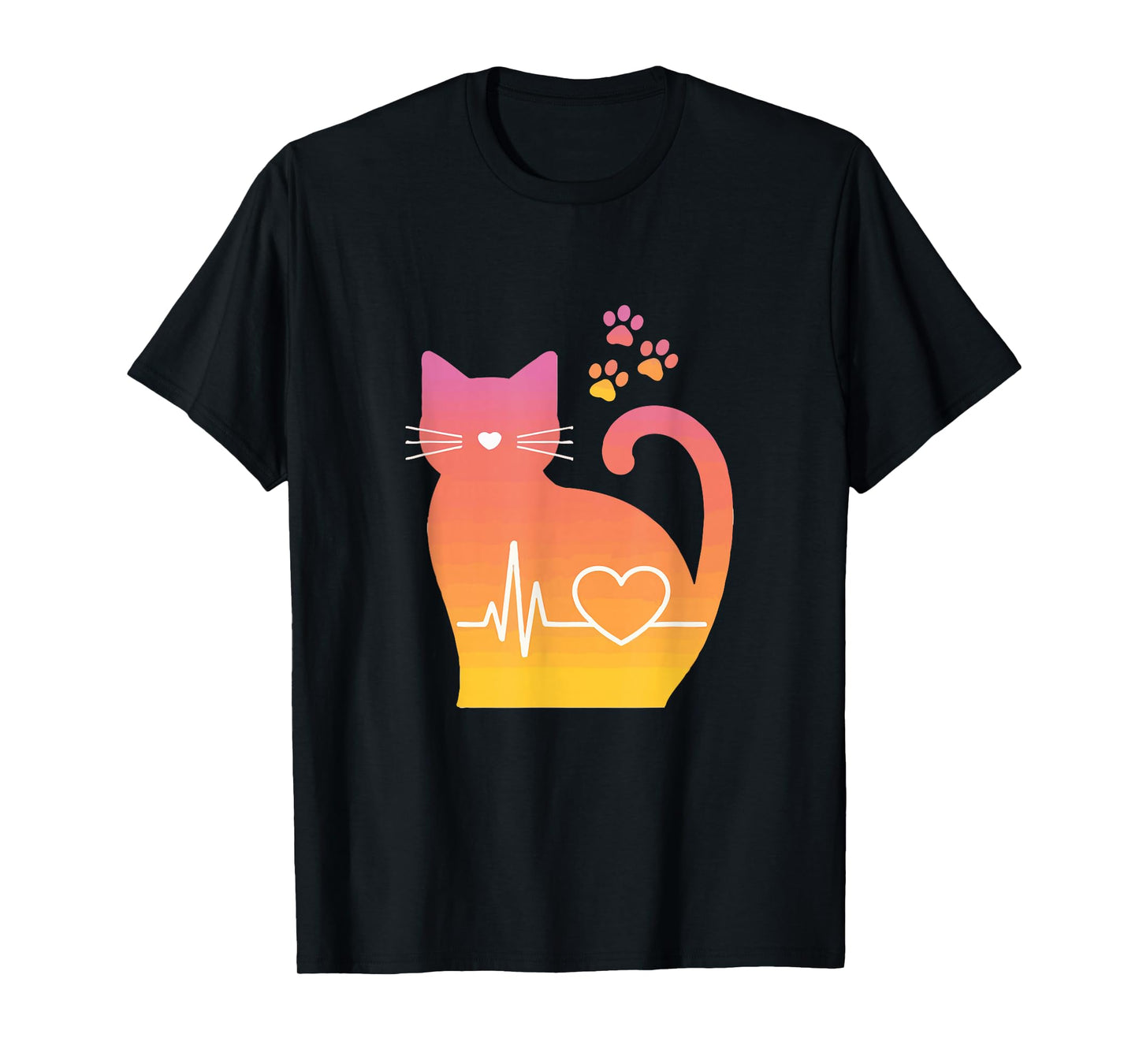 Cat Heartbeat Love Paw Cute Cat Lover T-Shirt