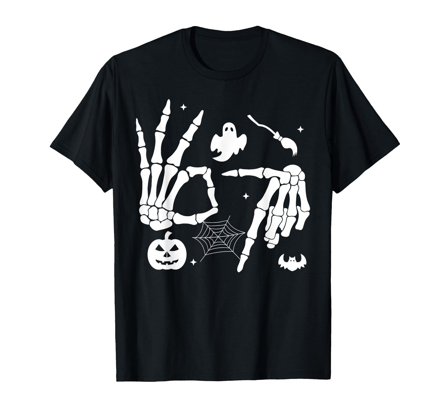 6 7 Meme Halloween Skeleton Hand Sign Six Seven T-Shirt