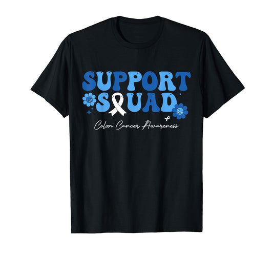 Groovy Support Squad Colon Cancer Awareness White Ribbon T-Shirt