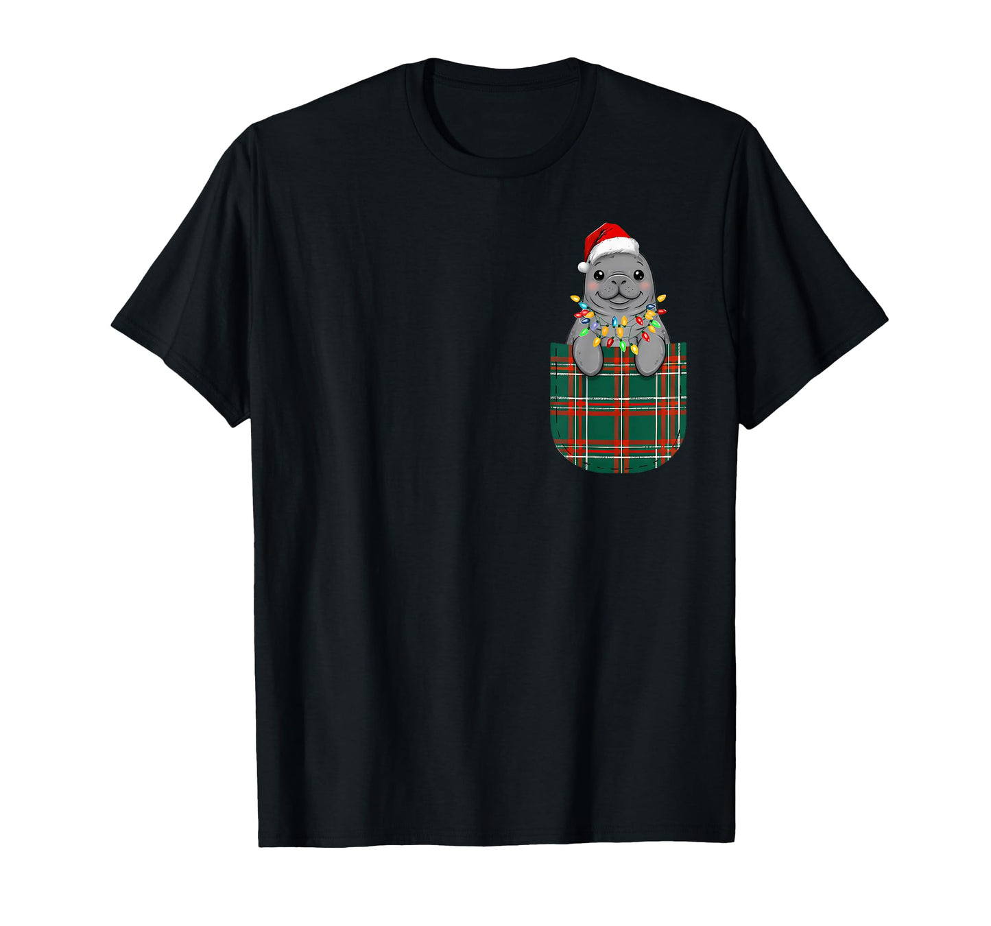 Manatee Buffalo Plaid Green Red White Pocket Christmas PJm T-Shirt