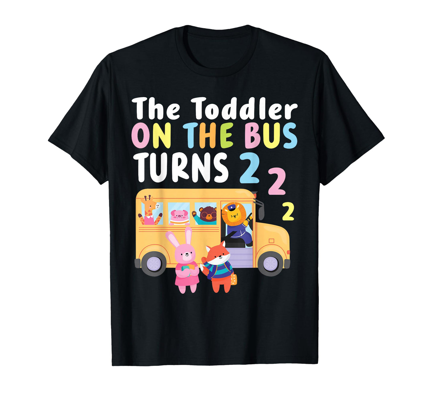 The Toddler On The Bus Turns Two Years Cute Animal Birthday T-Shirt