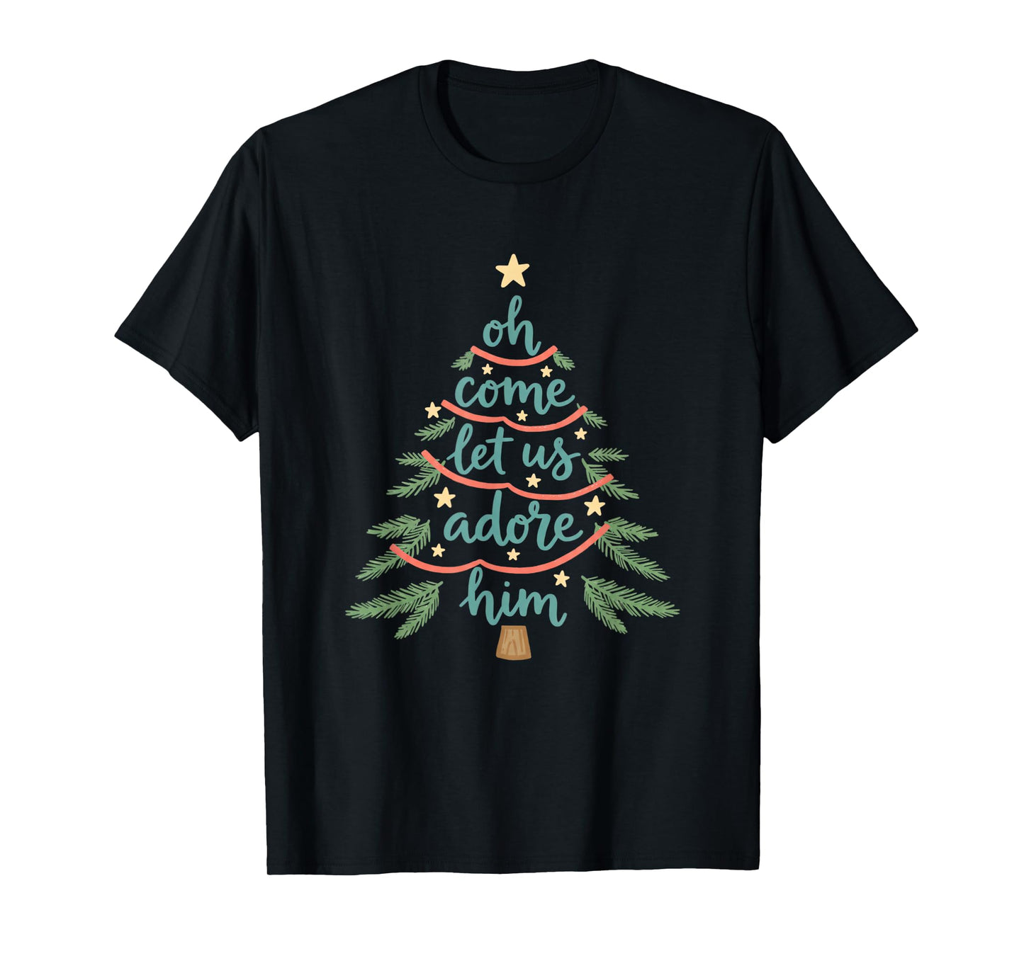 Christmas Oh Come Let Us Adore Him Tree Nativity Holiday T-Shirt