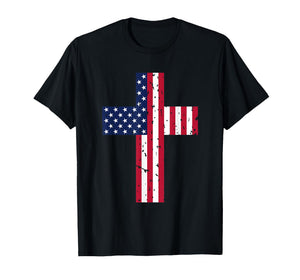 Cross USA Flag Christian Religious US America Faith Graphic T-Shirt