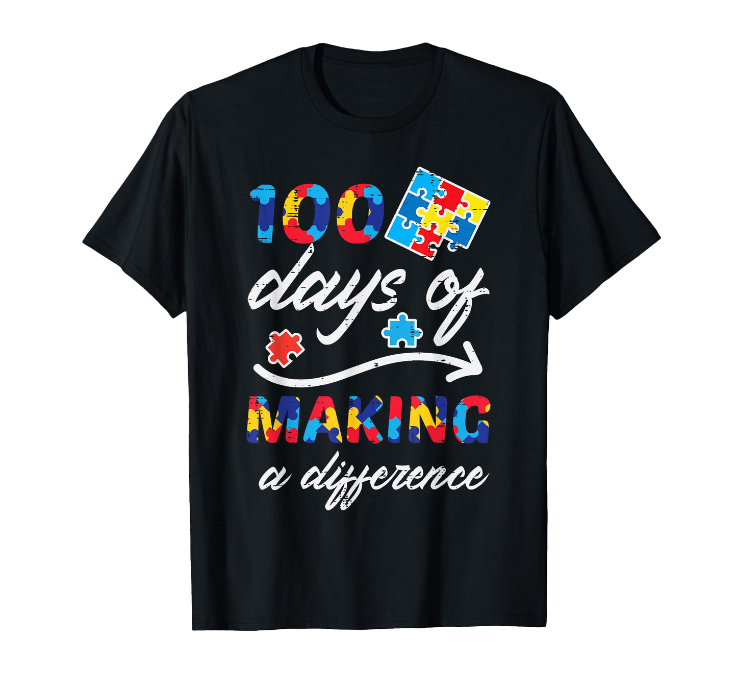 100 Days Making Difference Autism Puzzle 100th Day Teacher T-Shirt