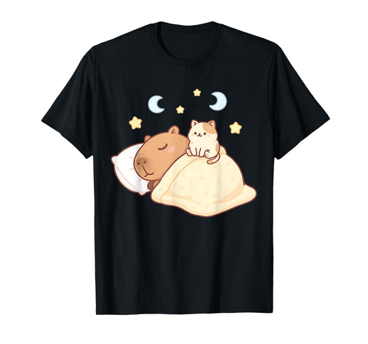 Cute Capybara Kawaii Sleep Pajamas Sleepybara Cat Anime Kids T-Shirt