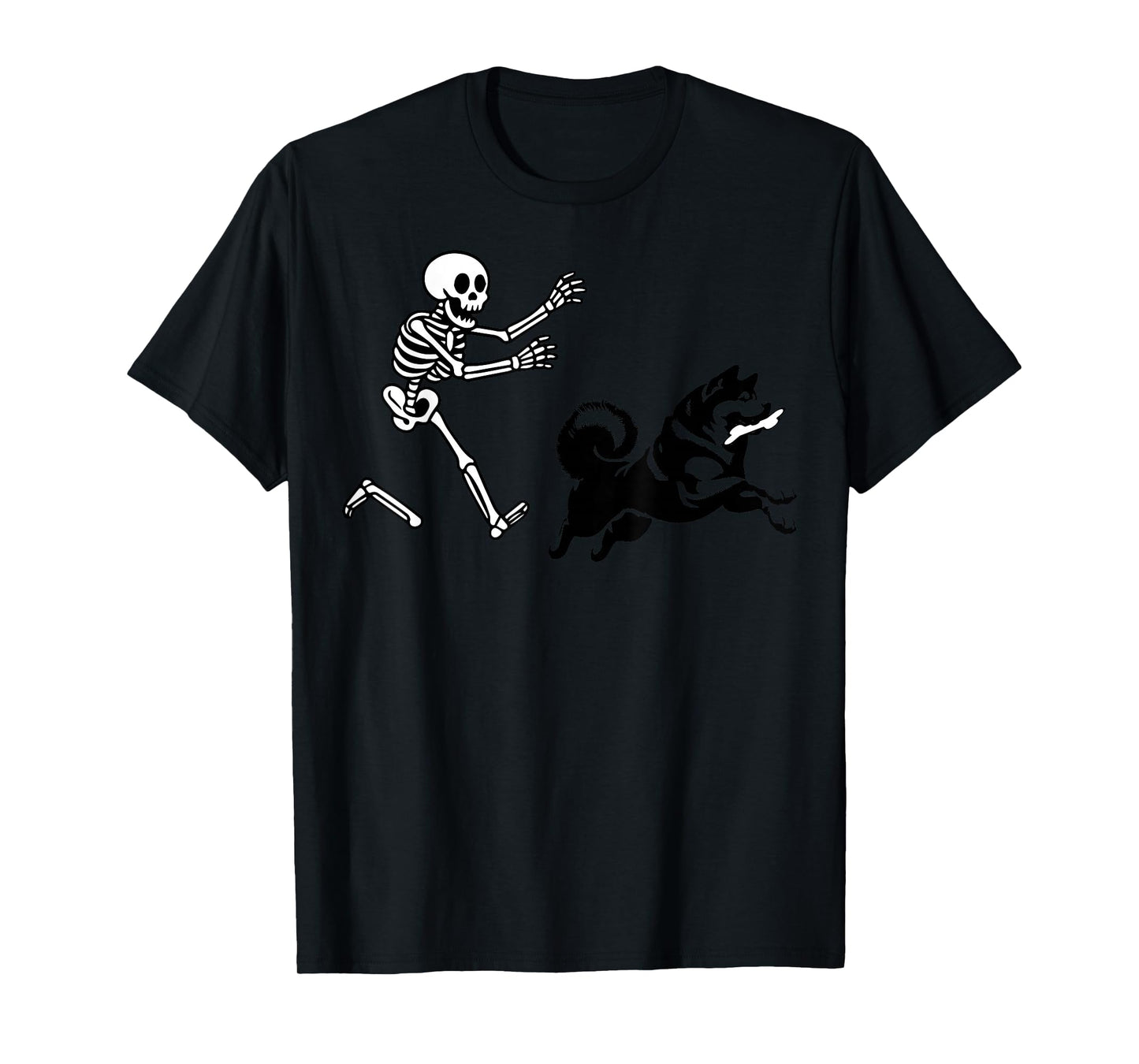 Funny Akita Running Skeleton Halloween T-Shirt