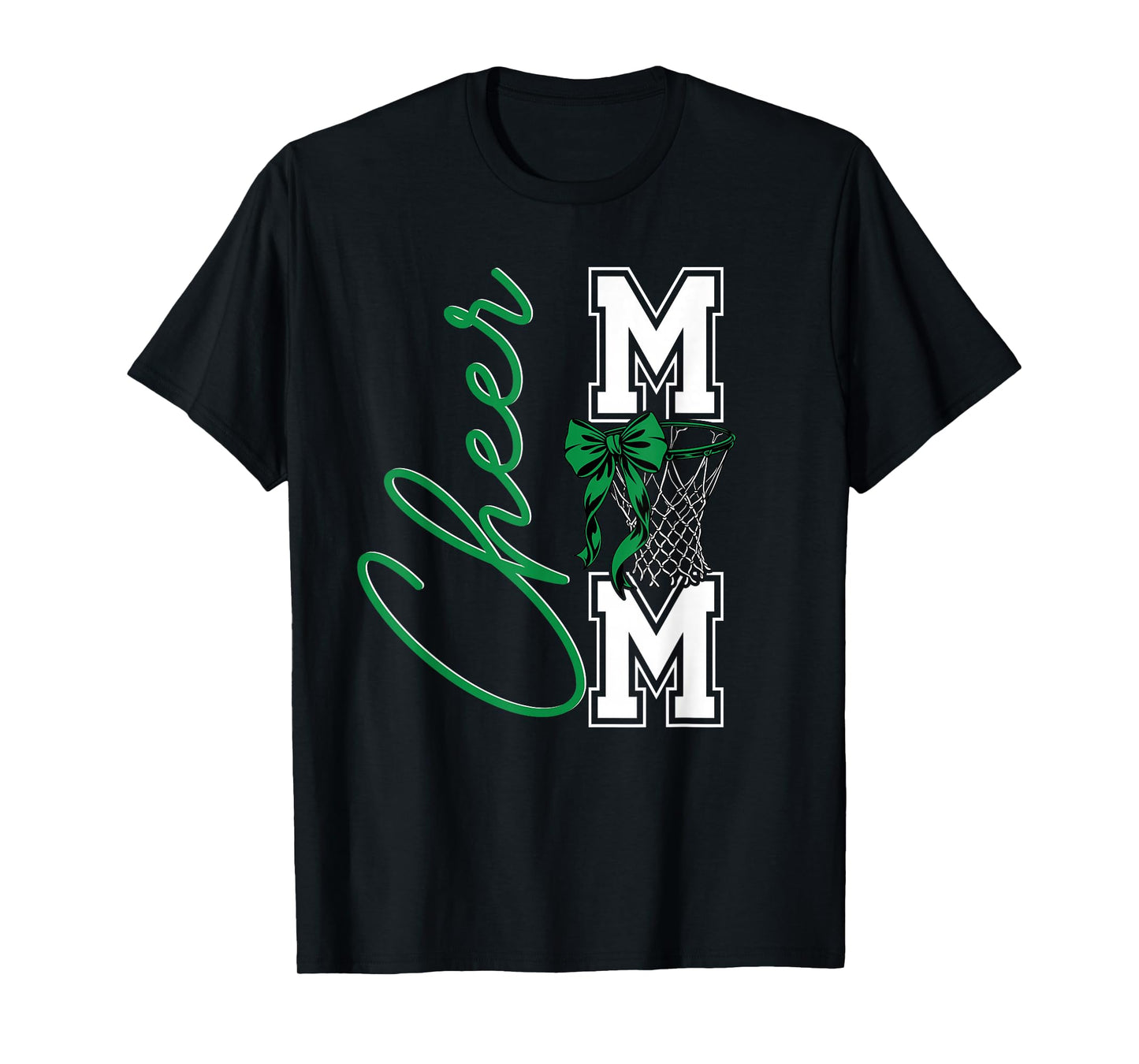 Basketball Game Cheerleading Sport Cheer Mom Mama Bow Green T-Shirt