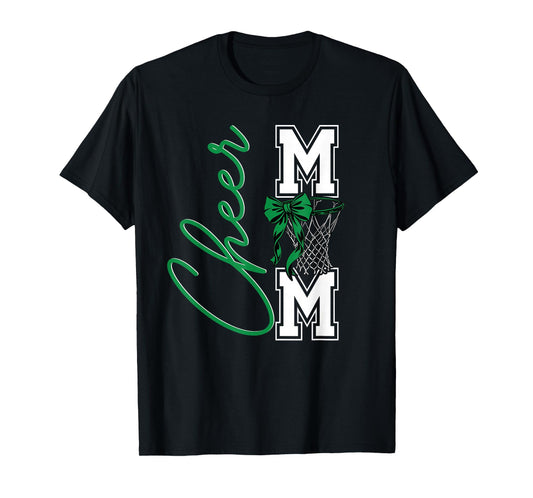 Basketball Game Cheerleading Sport Cheer Mom Mama Bow Green T-Shirt