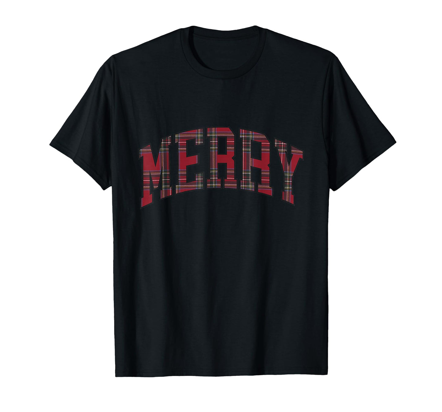 Merry Christmas Plaid Tartan Varsity Block Letter Women Kids T-Shirt